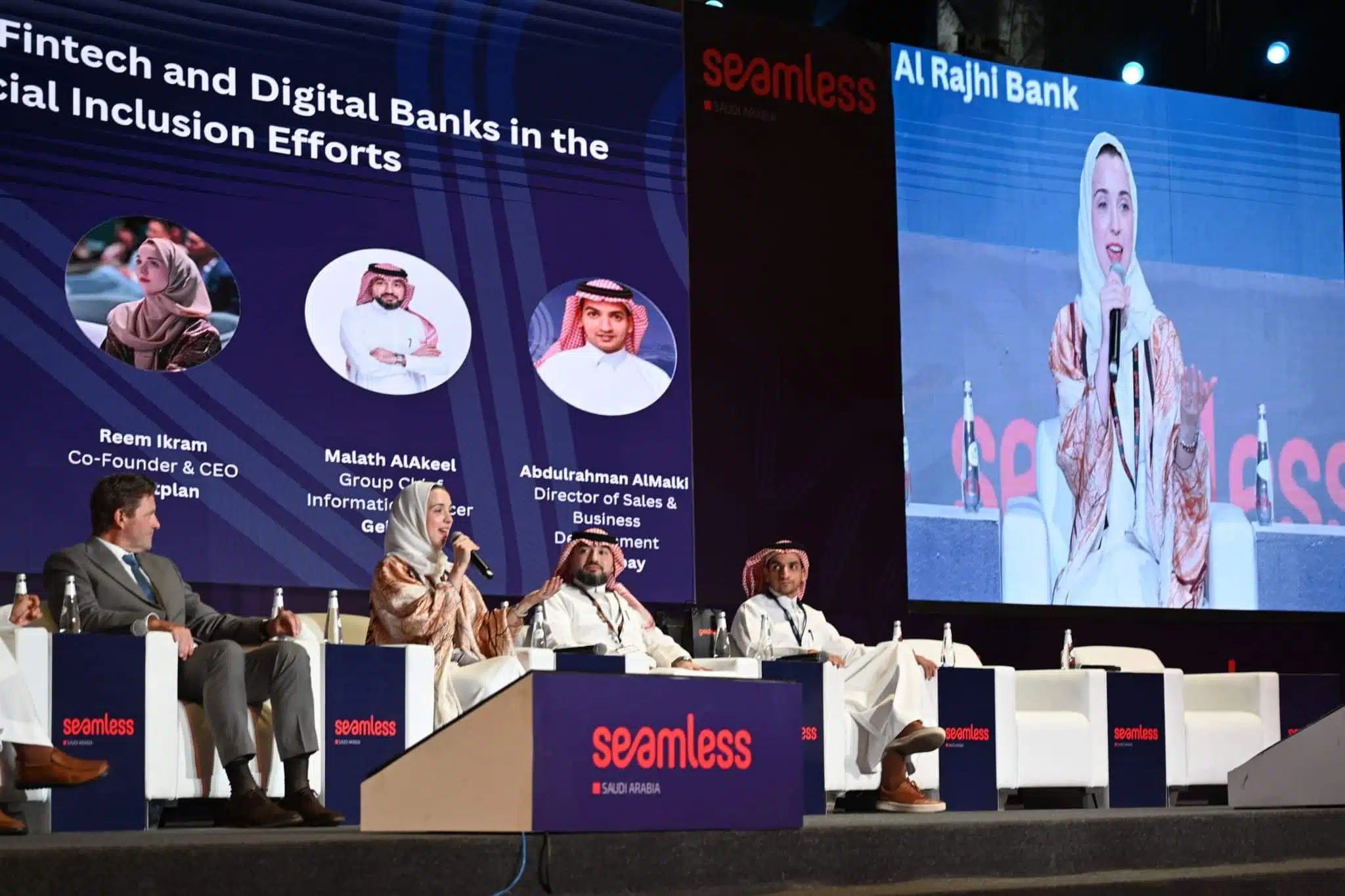 Reem Ikram, the CEO and Co-founder of Thriftplan, in a panel discussion at the Seamless exhibition