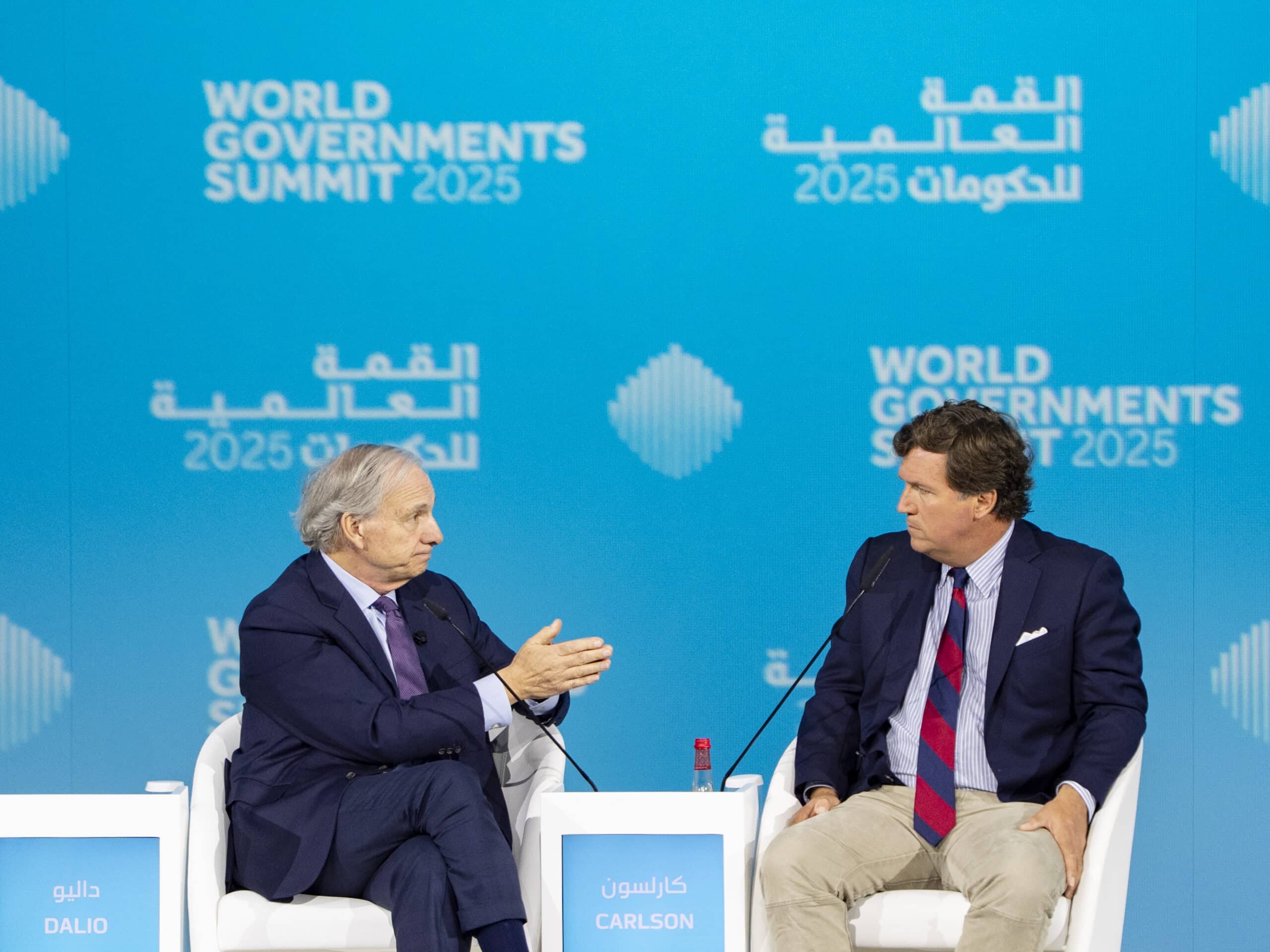 At the Global Government Summit 2025, which concluded today after a three-day event in Dubai, American media personality Tucker Carlson, owner and founder of the Tucker Carlson Network, engaged in a discussion with Ray Dalio, founder of Bridgewater Associates, about major trends shaping the future.